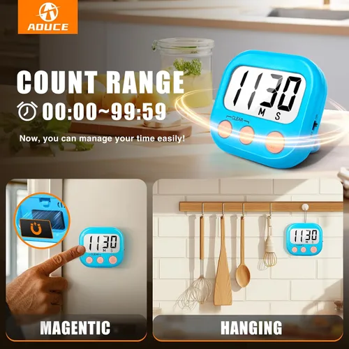 Miniatura 3 de Paquete de 2 temporizadores de cocina con anillo ruidoso, temporizadores digitales para cocinar magnéticos, color azul