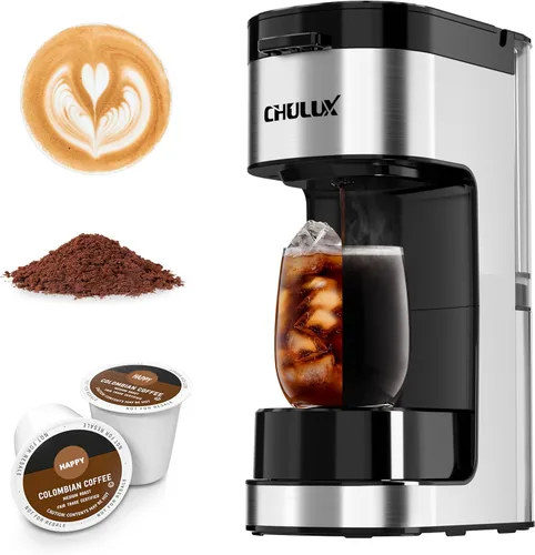 CHULUX SoloBrew Cafetera de una sola porción, para taza K y molida, 3 tamaños de preparación con botón fuerte y función de hielo, depósito extraíble