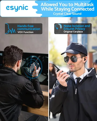 Miniatura 4 de eSynic Kit de 3 walkie talkies de 3 millas de largo alcance, diseño resistente, linterna y VOX manos libres, batería recargable de 1500 mAh