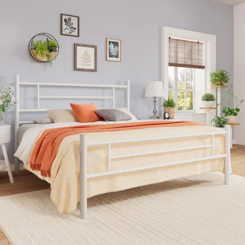 Miniatura 14 de Allewie Armazón de Cama de Plataforma Metálica Tamaño Individual de 14 Pulgadas con Cabecera y Piecera, Almacenamiento Debajo de la Cama, Soporte