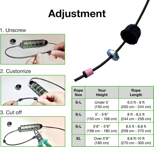 Miniatura 8 de Cuerda de saltar ajustable para artes marciales y fitness, cable sin enredos, asas ergonómicas de espuma y rodamientos de bolas, incluye toalla