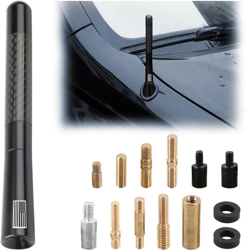 Miniatura 8 de BESULEN Antena Corta de Coche, Antena de Radio de Auto de 3.1 Pulgadas de Fibra de Carbono con Bandera Americana de Aluminio para Recepción AM/FM