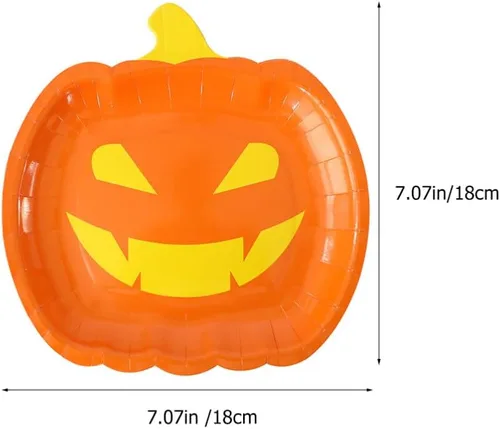 Miniatura 3 de Healifty 20 platos de calabaza de Halloween desechables para fiestas de otoño, lindos platos de diseño divertido para celebraciones de Halloween