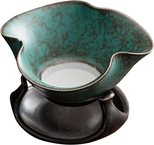 CALLARON Infusor de té de cerámica, filtro de té de porcelana de hojas sueltas, filtro de té Kungfu con soporte, filtro de café, infusor de té