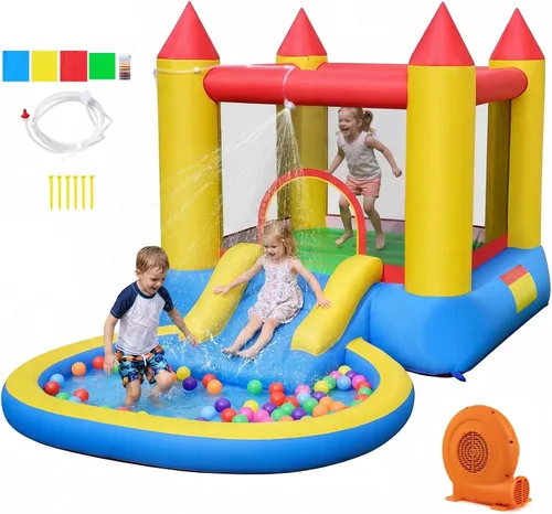 Miniatura 10 de Costzon Casa inflable de rebote con tobogán, castillo de salto para niños 2 en 1 con piscina de agua y pozo de bolas para diversión en el patio