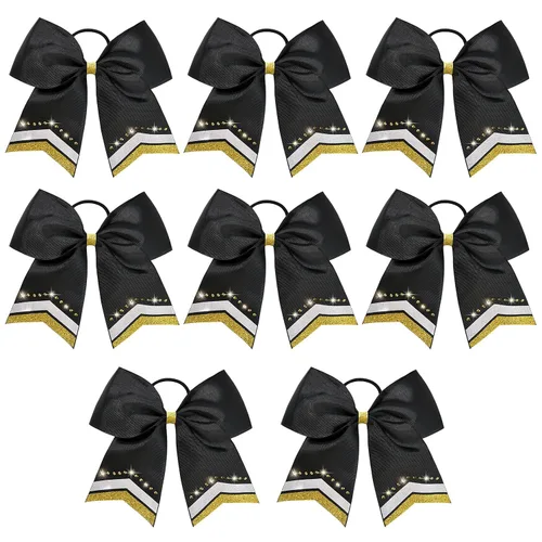 Miniatura 19 de 8 lazos de animación con brillantina, grandes lazos negros para animar, lazos para el pelo para niñas de 8 pulgadas, banda elástica a granel