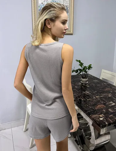 Miniatura 4 de Ekouaer Conjunto de pijama sin mangas con cuello en V y waffle, ropa de dormir