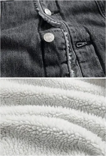 Miniatura 4 de LZLER - Chaqueta vaquera para hombre de forro polar con forro de algodón Sherpa