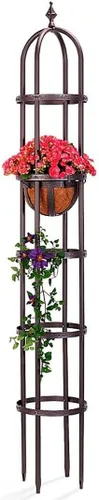 Plow & Hearth Obelisco de Metal para Jardín | Interior/Exterior | Acero con Recubrimiento en Polvo | Enrejado para Trepar | Patrón Floral | 11" Diá.
