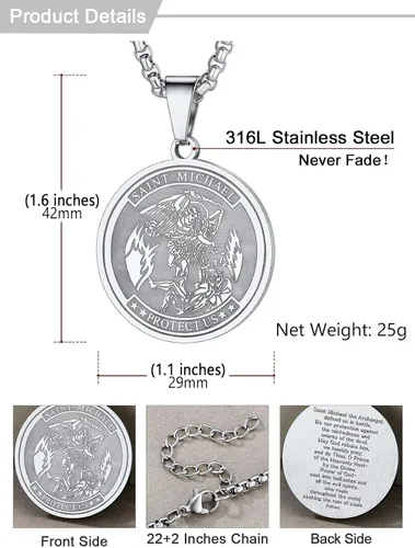 Miniatura 250 de U7 Saint Benedict/Michael Medal Necklace, 316L Stainless Steel Virgin Mary Necklace for Men Women, Bible Verse Protection Necklace Catholic