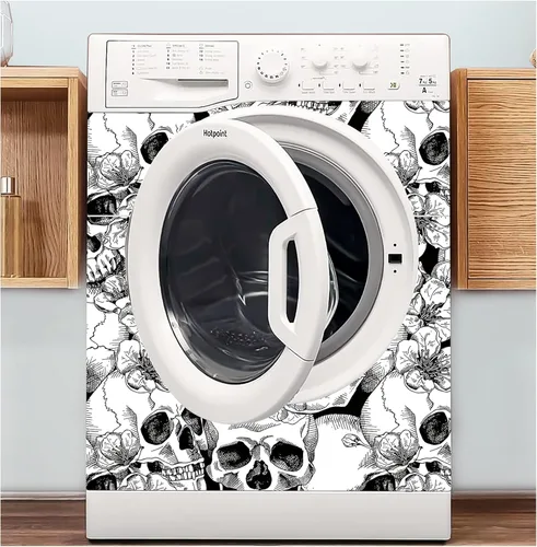 Miniatura 3 de HAOKHOME Papel tapiz gótico para despegar y pegar, diseño floral de calavera de azúcar para dormitorio, decoración de pared extraíble negro/blanco