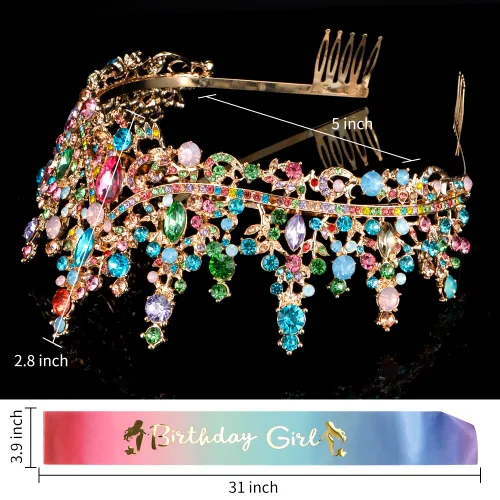 Miniatura 5 de ATODEN Tiaras y coronas de cumpleaños para niña, tiaras y coronas para mujeres y niñas, multicolores de cristal, tiara de princesa, diadema