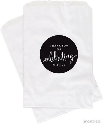 Miniatura 20 de Andaz Press Bolsas de regalo personalizadas para mesa de postre, agradecimiento por celebrar con nosotros, aguamarina, paquete de 24, personalizadas