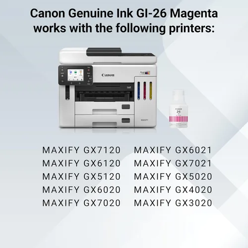 Miniatura 6 de Canon GI-26 - Botella de tinta magenta de pigmento original, compatible con impresoras MegaTank GX7120, GX6120, GX5120, GX6020, GX7020, GX6021