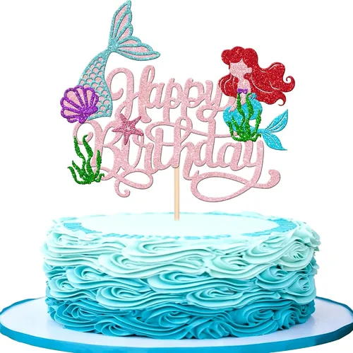 Miniatura 8 de 1 PCS Decoración para Pastel de Feliz Cumpleaños - Estrella de Mar, Madera de Mar, Conchas Marinas, Cola de Sirena para Decoraciones de Fiesta