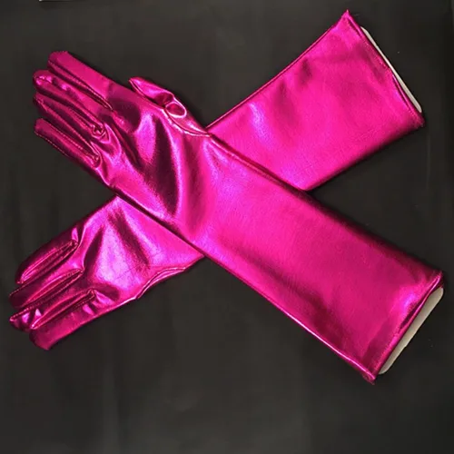 Miniatura 2 de DreamHigh Guantes de dedo para cosplay de satén metálico de 17 pulgadas de largo para mujer