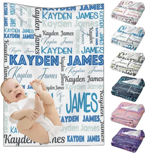Miniatura 10 de Mantas de bebé personalizadas para niñas y niños, mantas de bebé personalizadas con nombre para niños y niñas, regalos personalizados para bebés