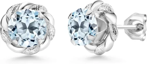 Miniatura 154 de Gem Stone King Aretes de plata de ley 925 de 0.236 in con piedra natal redonda para mujer