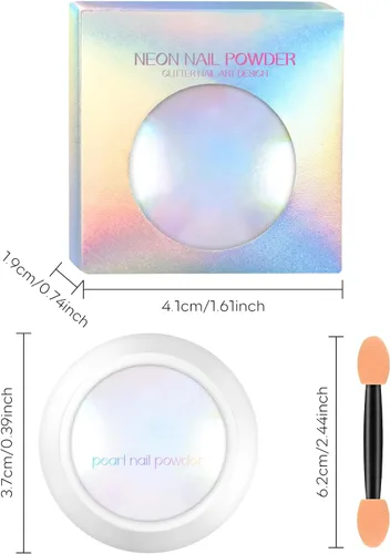 Miniatura 8 de Ownest 2 piezas de polvo de uñas cromado neón, pigmento de purpurina de uñas cromadas de unicornio, pigmento iridiscente en polvo Aurora para uñas