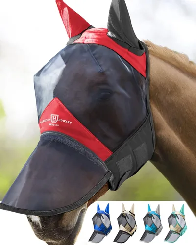 Miniatura 11 de Harrison Howard CareMaster Pro - Máscara luminosa para mosca de caballo, gran espacio para los ojos, nariz larga con orejas, protección UV para Azul