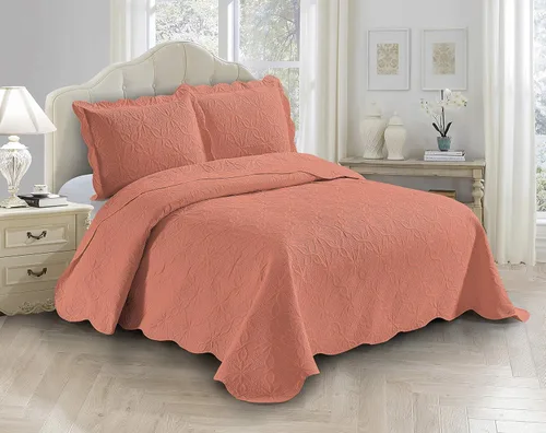 Miniatura 12 de Fancy Linen Juego de colcha en relieve de 3 piezas de gran tamaño, funda de cama de gran tamaño con patrón de margaritas florales sólidas # Allis