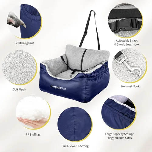 Miniatura 3 de BurgeonNest Asiento de coche para perros pequeños, totalmente desmontable y lavable, asientos para gatos menores de 25 libras, asientos suaves