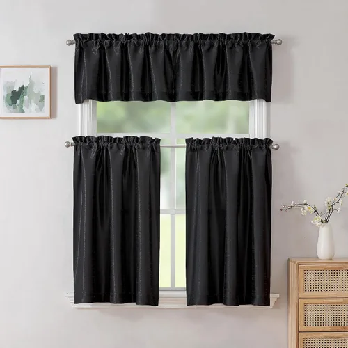 Miniatura 2 de Chyhomenyc Uptown - Cortinas negras de 24 pulgadas de largo, 2 paneles, cortinas cortas de seda sintética para oscurecer la habitación, cortinas