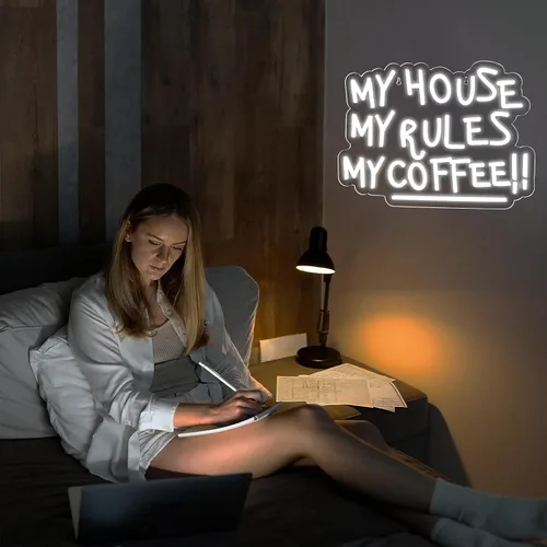 Miniatura 5 de My House My Rules My Coffee - Letreros de neón para decoración de pared, luces de neón para dormitorio, letreros LED de negocios adecuados