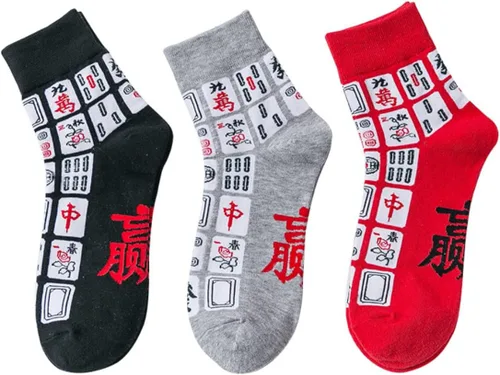Miniatura 5 de Creative Mah Jong Print Novedosos Calcetines de algodón para hombres y mujeres