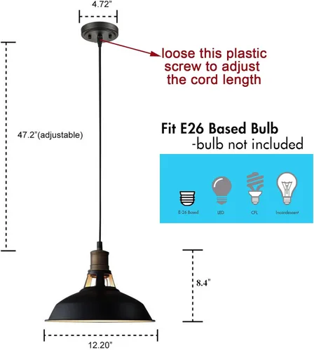 Miniatura 6 de CLAXY Ecopower luz colgante de metal mini estilo galpón industrial, 1 luz, cableada para cocina, desván, restaurante, bar