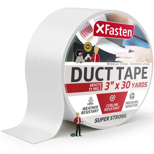 XFasten Cinta adhesiva superfuerte, color blanco, 24.9 x 90.6 ft, cinta adhesiva impermeable para uso al aire libre, interior, escuela e industrial