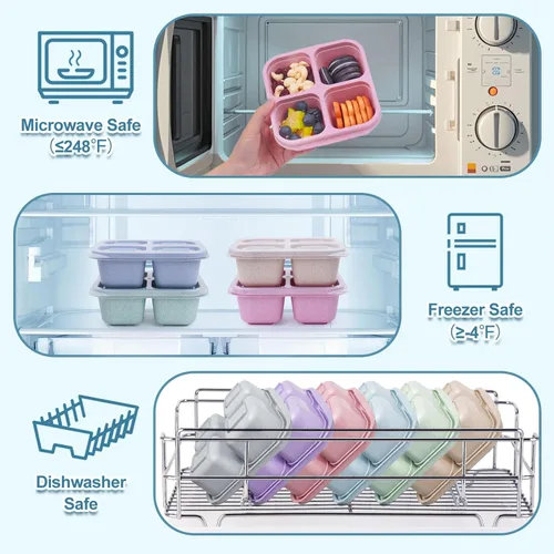 Miniatura 3 de LCHLZZ 4 compartimentos contenedores de aperitivos, paquete de 20 contenedores reutilizables para preparación de comida, lonchera sin BPA