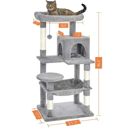 Miniatura 2 de Catinsider Árbol para gatos de 46.5 pulgadas, torre para gatos de varios niveles con postes rascadores cubiertos de sisal, perchas de felpa, hamaca