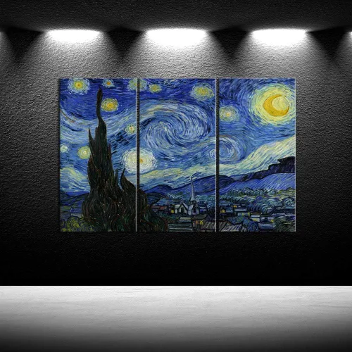 Miniatura 2 de iKNOW FOTO Lienzo grande de 3 paneles, arte de pared, noche estrellada por Van Gogh, famosas pinturas al óleo, reproducción moderna de lienzo