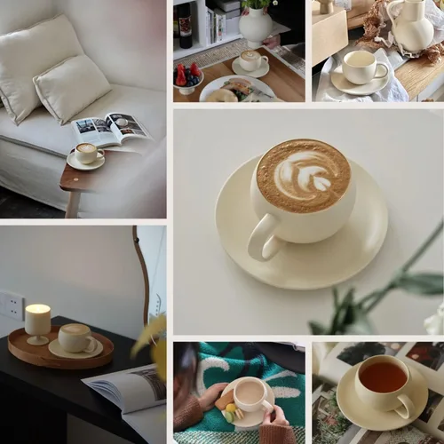 Miniatura 2 de WENSHUO Taza de café en forma de huevo con platillo, 8.5 onzas de crema mate de cerámica, bonita taza de té, moderna y minimalista para café