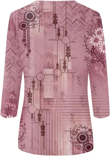 Miniatura 5 de 34 Length Sleeve Womens Tops Boho Floral Graphic Print Shirts Blouses Casual Vintage 2023 Fall Fashion T Shirt