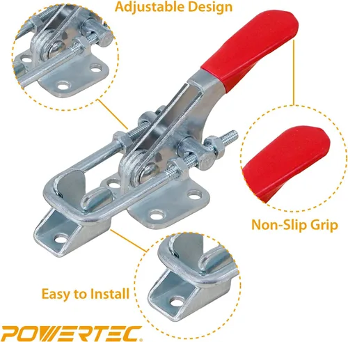 Miniatura 4 de POWERTEC Abrazadera de palanca, capacidad de sujeción de 400 libras, pestillo ajustable de perno en U 323 con agarre antideslizante para plantillas