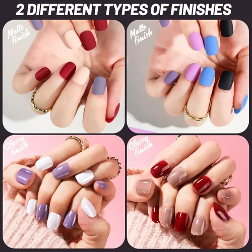 Miniatura 4 de Teenitor 24 paquetes de uñas postizas cortas a presión, 576 piezas de uñas postizas redondas a presión, uñas postizas cortas mate y brillantes