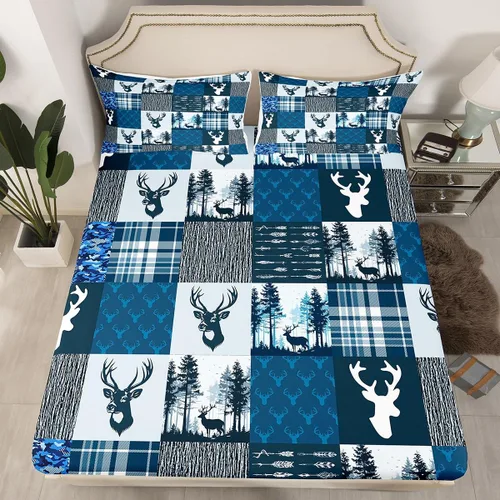 Miniatura 2 de Erosebridal Juego de sábanas de alce rústico para adolescentes y jóvenes, juego de ropa de cama de cuernos de camuflaje individual, sábana bajera