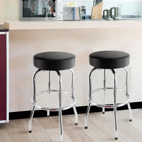 Miniatura 2 de Ruedamann Taburete de bar giratorio de 29 pulgadas de alto, asiento acolchado de cuero sintético negro, marco cromado, soporta hasta 300 libras