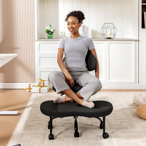 Miniatura 8 de AtHope Silla de oficina con patas cruzadas, silla de escritorio entrecruzada, asiento de yoga para meditación para TDAH con altura ajustable, Negro