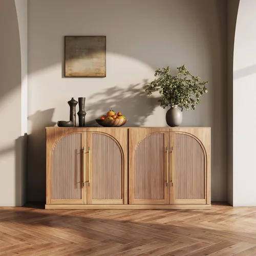 Miniatura 30 de BELLEZE Aparador Modular Acanalado Buffet con Almacenamiento, Mesa Consola Moderna de Mediados de Siglo con Puertas Arqueadas Simétricas, Elegante