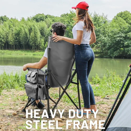 Miniatura 4 de TIMBER RIDGE Silla de Campamento Plegable de Gran Tamaño con Respaldo Alto, Resistente para Adultos, Soporta hasta 500 libras con Portavasos, Bolsa