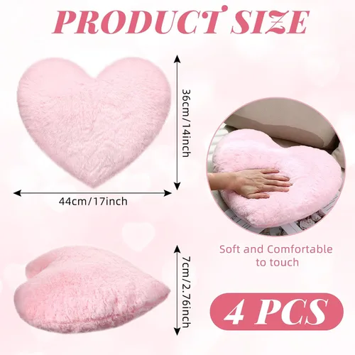 Miniatura 2 de Remerry 4 almohadas de corazón, almohadas de San Valentín, almohada decorativa para dormitorio, cama, sofá, fiesta de pijamas para niños y niñas Rosa