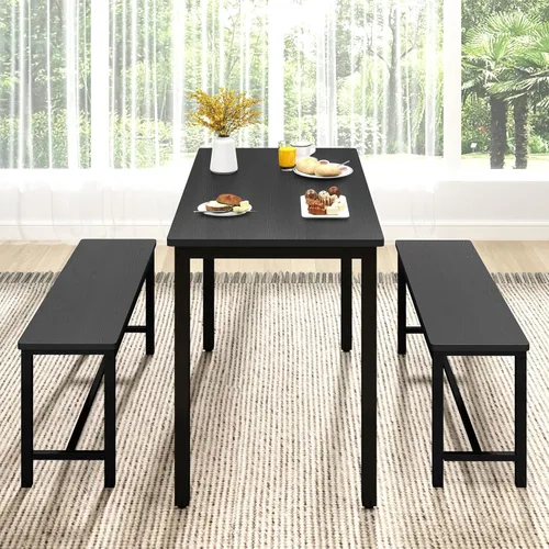 Miniatura 5 de Rovibek Juego de mesa de comedor para 4 personas con 2 bancos, juego de mesa de cocina que ahorra espacio para cocina y comedor, color negro