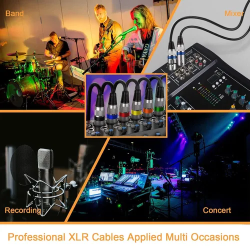 Miniatura 7 de XLR Cables - Paquete de 6 cables XLR macho a hembra con 3 pines chapados en oro, cable de micrófono corto blindado equilibrado para mezclador