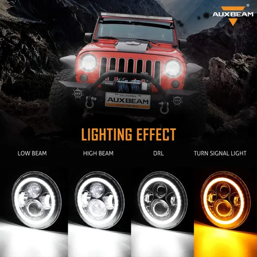 Miniatura 5 de Auxbeam Faros delanteros LED de 7 pulgadas aprobados por DOT para Jeep Wrangler JK JKU Unlimited TJ LJ CJ 1997-2018, faros delanteros redondos de 7