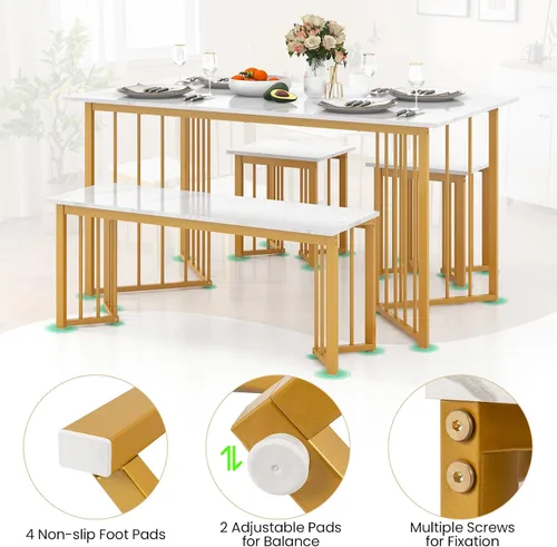 Miniatura 7 de Giantex Juego de mesa de comedor de 4 piezas para 4, juego de sillas de mesa de cocina con banco y 2 taburetes, patas de metal en forma de ala