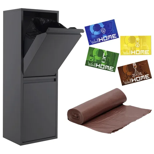 Sistema de reciclaje Maple de 2 cubos multiusos, antracita con juego de 4 etiquetas magnéticas para reciclaje, EN PVC a todo color, Y PAQUETE 20