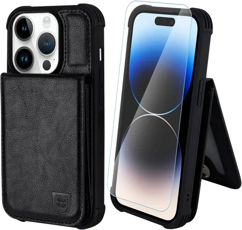 Miniatura 16 de VANAVAGY Funda tipo cartera compatible con iPhone 14 Pro para mujeres y hombres, de piel sintética, cierre magnético, con bloqueo RFID, tarjetero